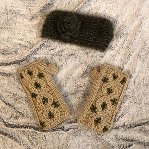 🎀 Olive Green Headband and Glove Set